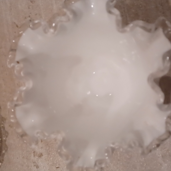 Vintage Ruffled Clear Milk Glass Bowl and Saucer - Picture 3 of 6